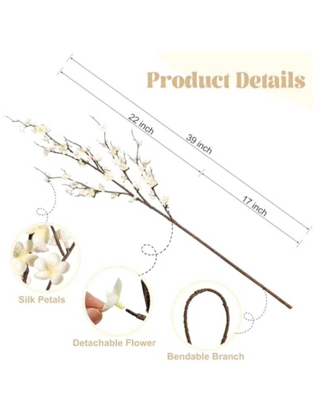 Artificial Cherry Blossom Branches Silk Flowers Tall Vase Home Decor White - Picture 3 of 6